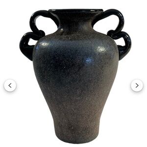 Vintage Textured Black and Gray Stoneware & Ceramic Vase With Handles